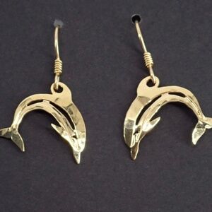 Dolphin Dangle Drop Gold Tone Signed Wild Byrd French Wire Hook Cut Out Like New